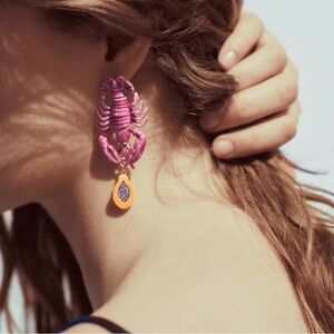 Pink Lobster Earrings with Peach Accents